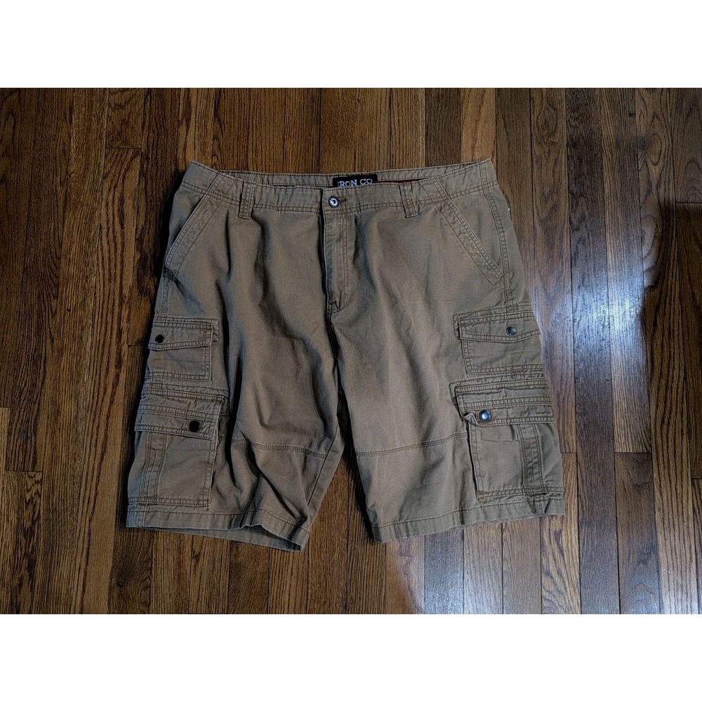 Iron Co. Men's Flat Front Heavy Duty 11" Inseam Brown Tan Cargo Shorts 38 Cotton